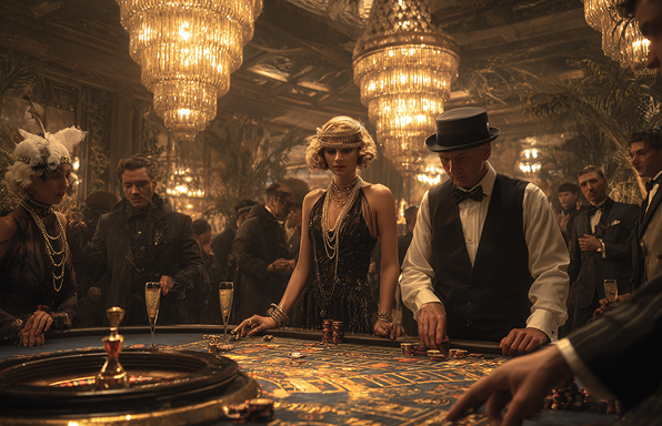 Intimate 1920s speakeasy-style lounge with deep emerald velvet banquettes, antique brass wall sconces, and period-authentic cocktail tables with art deco inlay