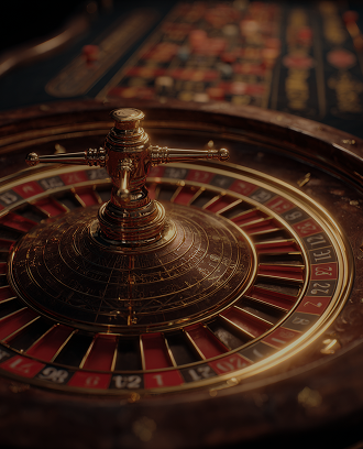 European Roulette wheel with single-zero pocket, traditional red and black number sequence, and elegant brass spindle in luxurious casino setting
